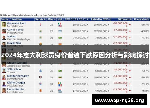 2024年意大利球员身价普遍下跌原因分析与影响探讨