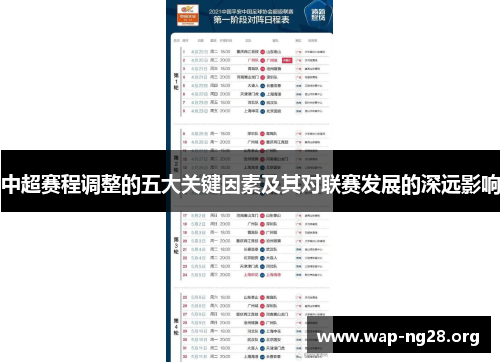 中超赛程调整的五大关键因素及其对联赛发展的深远影响