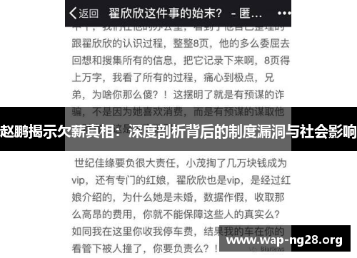 赵鹏揭示欠薪真相:深度剖析背后的制度漏洞与社会影响 赵鹏揭示欠薪真相:深度剖析背后的制度漏洞与社会影响
